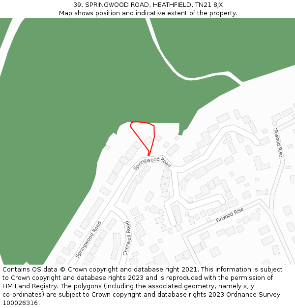 39, SPRINGWOOD ROAD, HEATHFIELD, TN21 8JX: Location map and indicative extent of plot