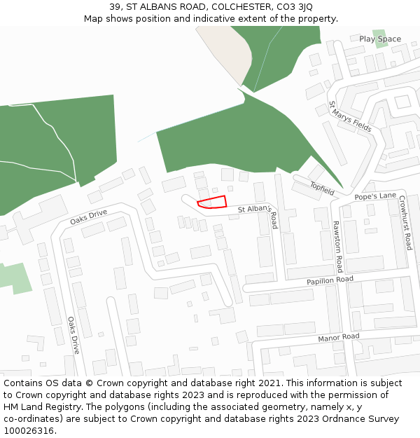 39, ST ALBANS ROAD, COLCHESTER, CO3 3JQ: Location map and indicative extent of plot