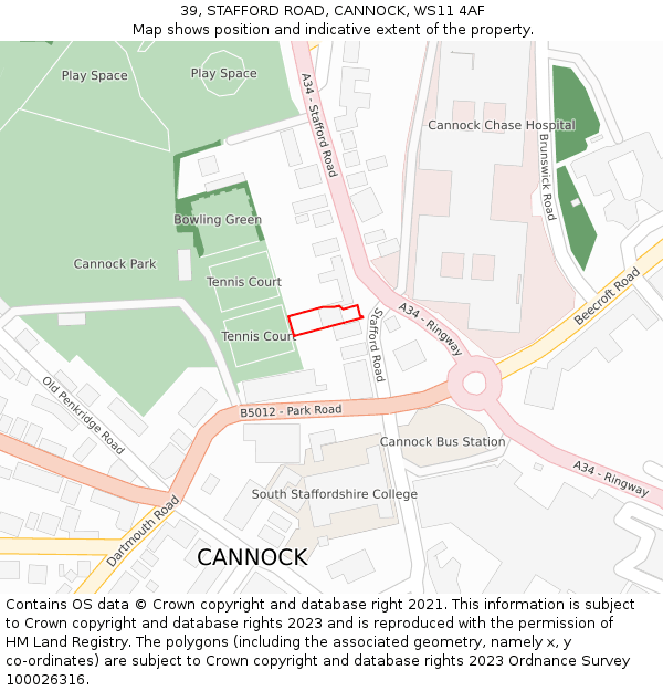 39, STAFFORD ROAD, CANNOCK, WS11 4AF: Location map and indicative extent of plot