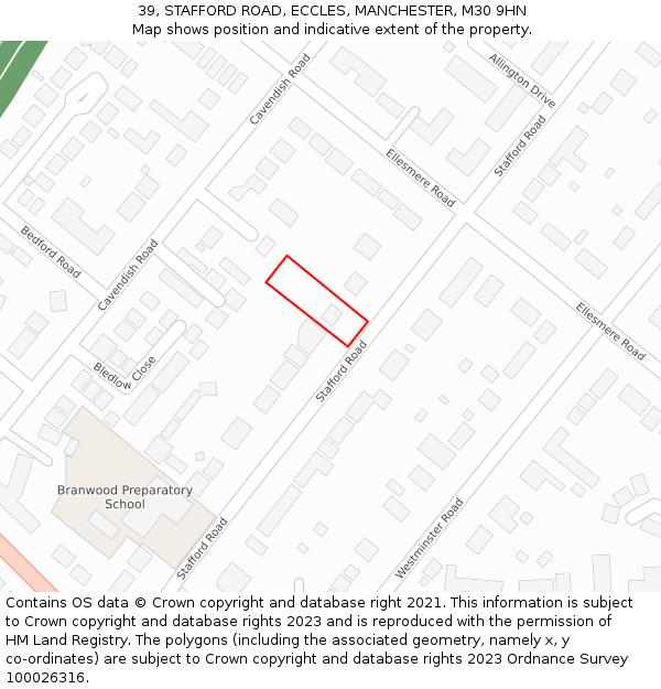 39, STAFFORD ROAD, ECCLES, MANCHESTER, M30 9HN: Location map and indicative extent of plot