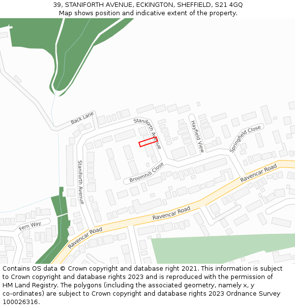 39, STANIFORTH AVENUE, ECKINGTON, SHEFFIELD, S21 4GQ: Location map and indicative extent of plot