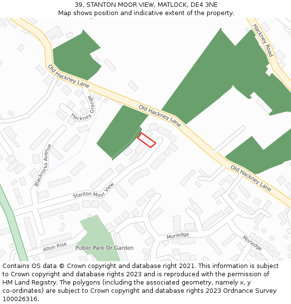 39, STANTON MOOR VIEW, MATLOCK, DE4 3NE: Location map and indicative extent of plot