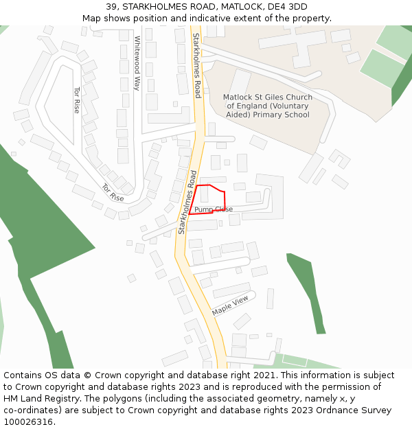 39, STARKHOLMES ROAD, MATLOCK, DE4 3DD: Location map and indicative extent of plot