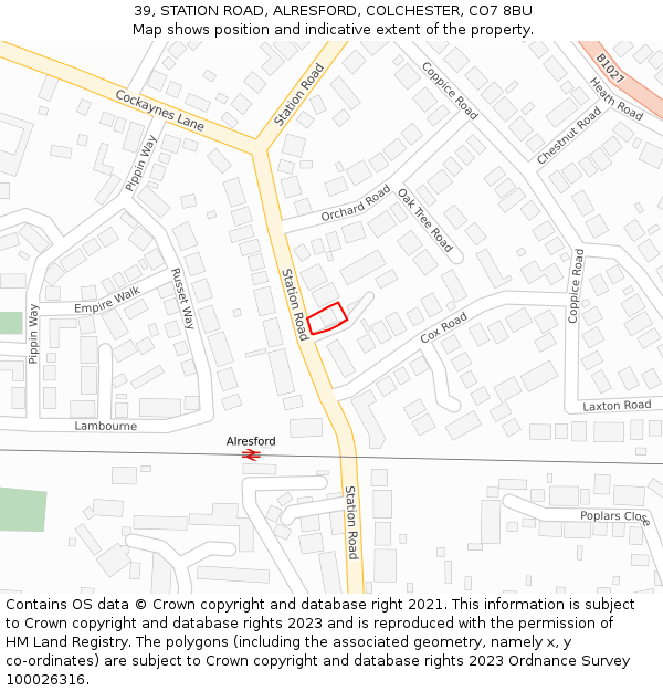 39, STATION ROAD, ALRESFORD, COLCHESTER, CO7 8BU: Location map and indicative extent of plot