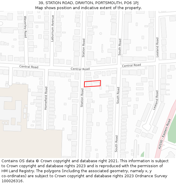 39, STATION ROAD, DRAYTON, PORTSMOUTH, PO6 1PJ: Location map and indicative extent of plot