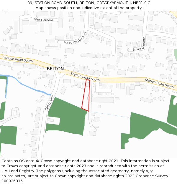 39, STATION ROAD SOUTH, BELTON, GREAT YARMOUTH, NR31 9JG: Location map and indicative extent of plot