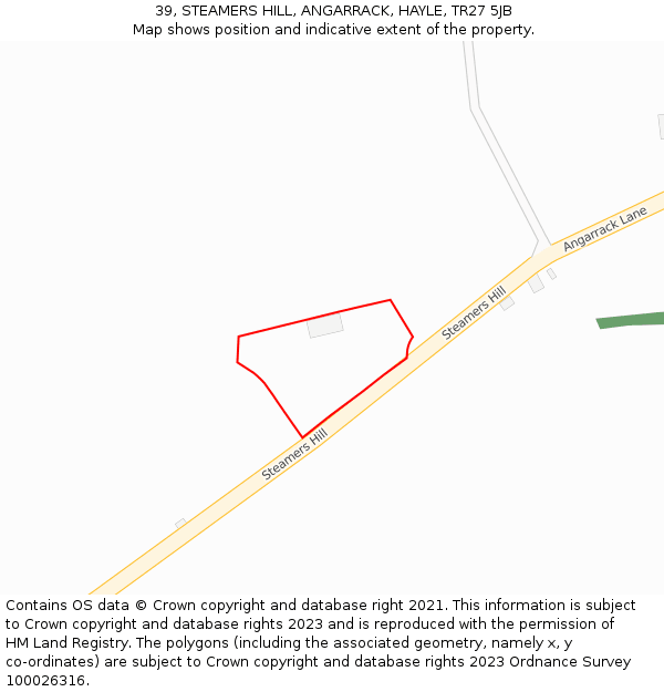 39, STEAMERS HILL, ANGARRACK, HAYLE, TR27 5JB: Location map and indicative extent of plot