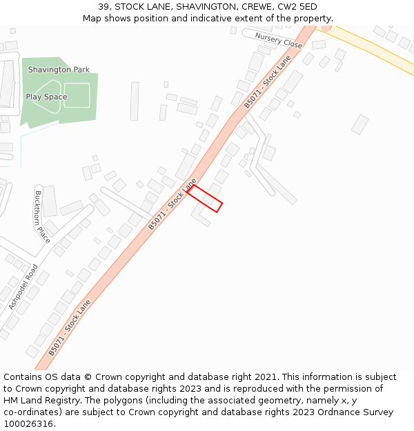 39, STOCK LANE, SHAVINGTON, CREWE, CW2 5ED: Location map and indicative extent of plot