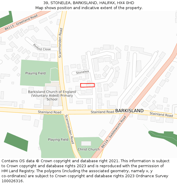 39, STONELEA, BARKISLAND, HALIFAX, HX4 0HD: Location map and indicative extent of plot