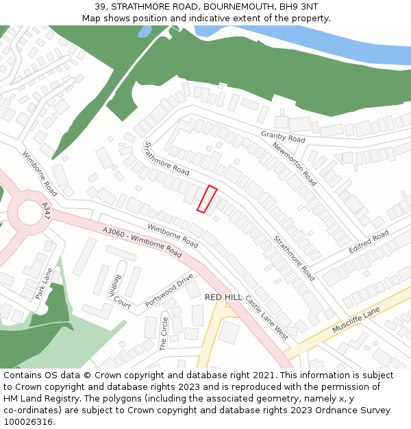 39, STRATHMORE ROAD, BOURNEMOUTH, BH9 3NT: Location map and indicative extent of plot