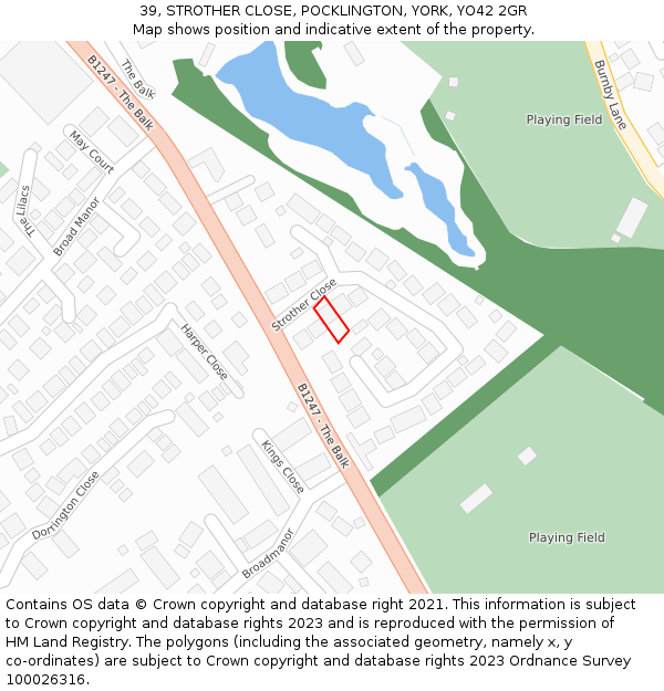 39, STROTHER CLOSE, POCKLINGTON, YORK, YO42 2GR: Location map and indicative extent of plot