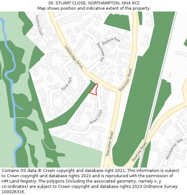 39, STUART CLOSE, NORTHAMPTON, NN4 9YZ: Location map and indicative extent of plot