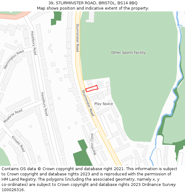 39, STURMINSTER ROAD, BRISTOL, BS14 8BQ: Location map and indicative extent of plot