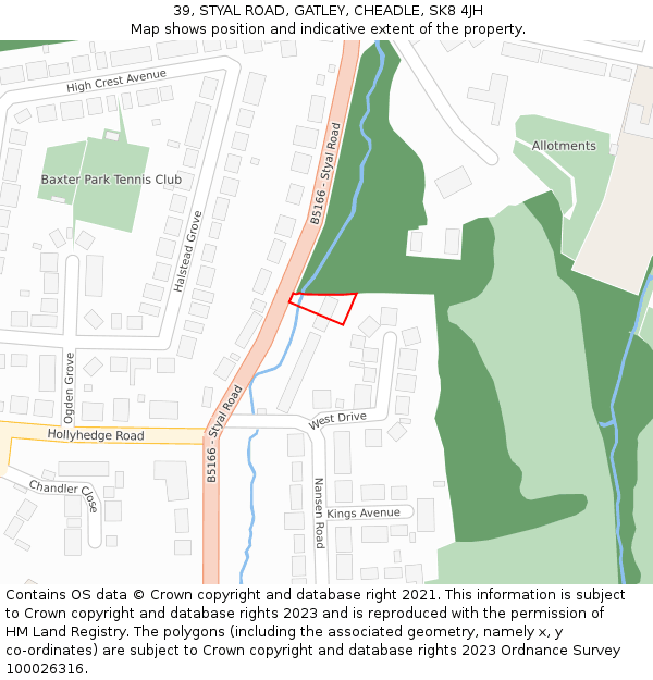 39, STYAL ROAD, GATLEY, CHEADLE, SK8 4JH: Location map and indicative extent of plot