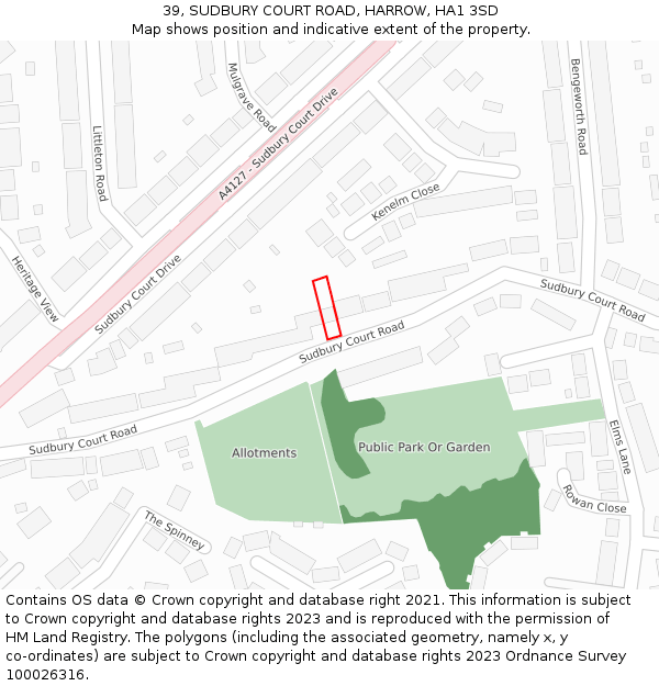 39, SUDBURY COURT ROAD, HARROW, HA1 3SD: Location map and indicative extent of plot