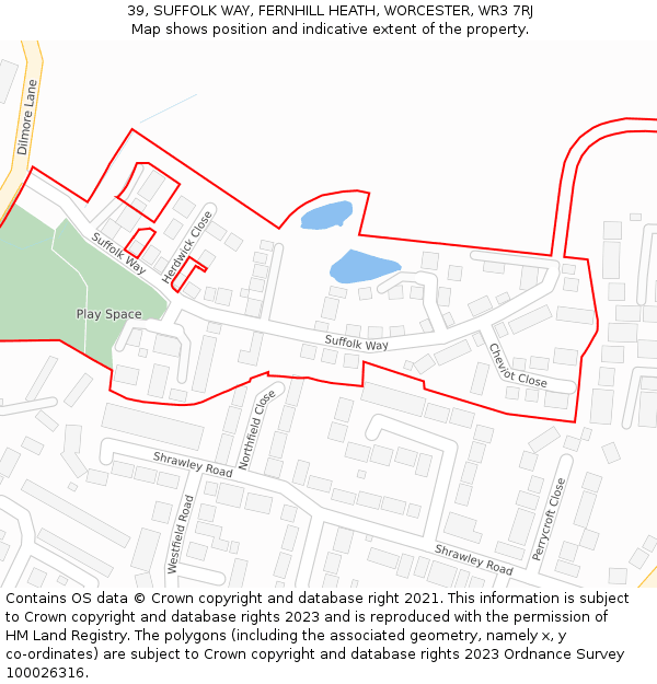 39, SUFFOLK WAY, FERNHILL HEATH, WORCESTER, WR3 7RJ: Location map and indicative extent of plot