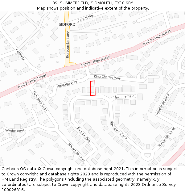 39, SUMMERFIELD, SIDMOUTH, EX10 9RY: Location map and indicative extent of plot