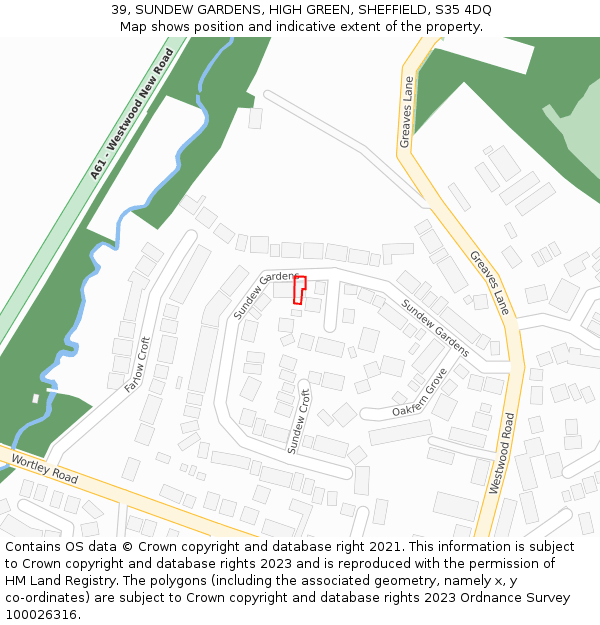 39, SUNDEW GARDENS, HIGH GREEN, SHEFFIELD, S35 4DQ: Location map and indicative extent of plot