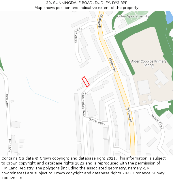 39, SUNNINGDALE ROAD, DUDLEY, DY3 3PP: Location map and indicative extent of plot