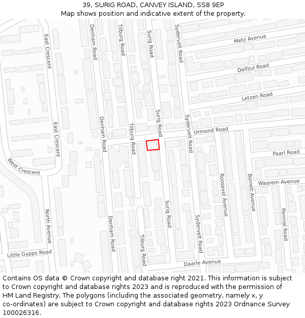 39, SURIG ROAD, CANVEY ISLAND, SS8 9EP: Location map and indicative extent of plot