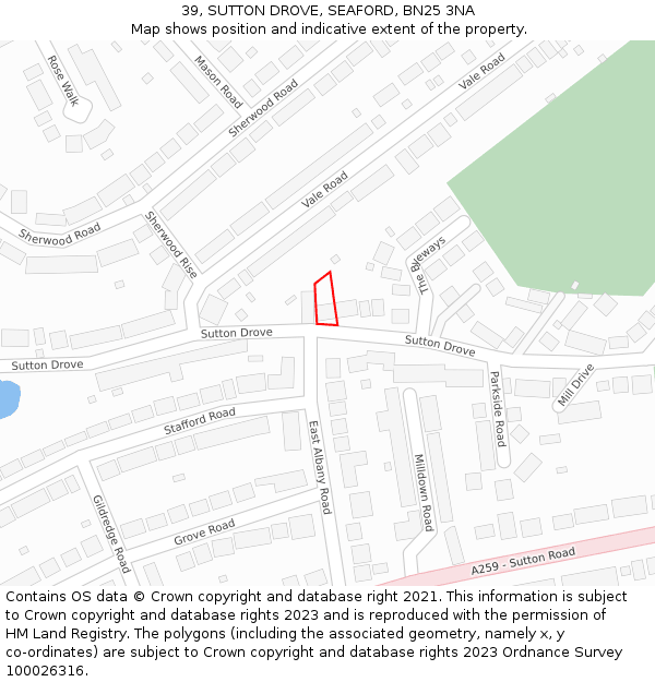 39, SUTTON DROVE, SEAFORD, BN25 3NA: Location map and indicative extent of plot