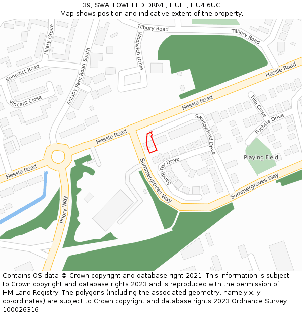 39, SWALLOWFIELD DRIVE, HULL, HU4 6UG: Location map and indicative extent of plot