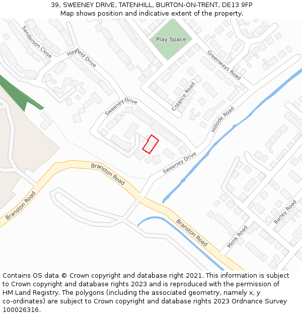 39, SWEENEY DRIVE, TATENHILL, BURTON-ON-TRENT, DE13 9FP: Location map and indicative extent of plot
