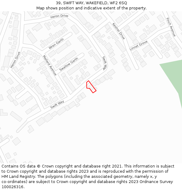 39, SWIFT WAY, WAKEFIELD, WF2 6SQ: Location map and indicative extent of plot