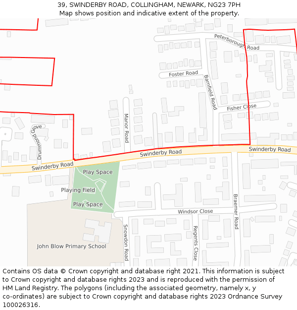 39, SWINDERBY ROAD, COLLINGHAM, NEWARK, NG23 7PH: Location map and indicative extent of plot