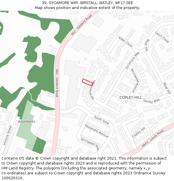 39, SYCAMORE WAY, BIRSTALL, BATLEY, WF17 0EE: Location map and indicative extent of plot