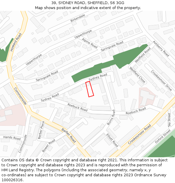 39, SYDNEY ROAD, SHEFFIELD, S6 3GG: Location map and indicative extent of plot