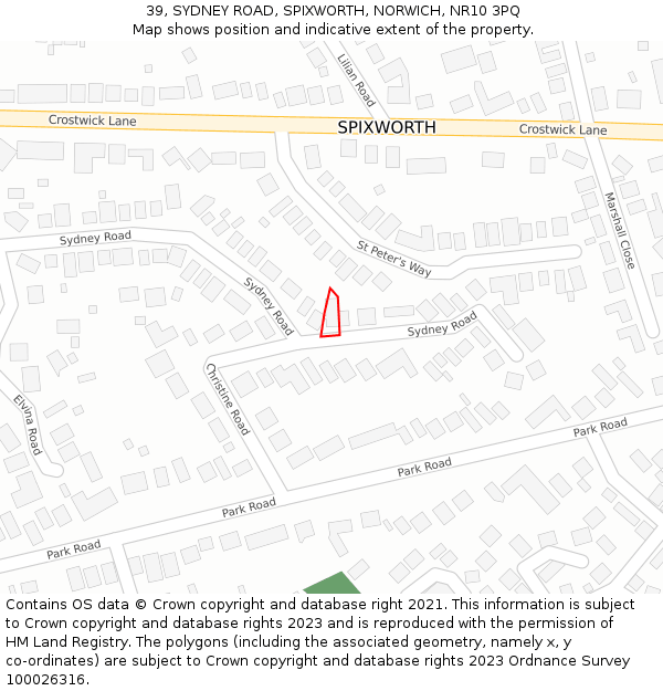 39, SYDNEY ROAD, SPIXWORTH, NORWICH, NR10 3PQ: Location map and indicative extent of plot