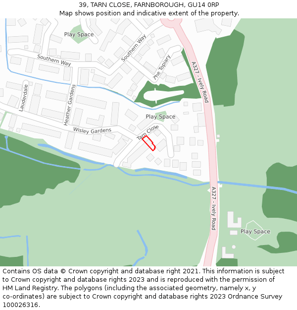 39, TARN CLOSE, FARNBOROUGH, GU14 0RP: Location map and indicative extent of plot
