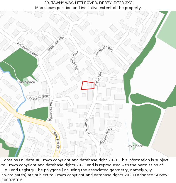 39, TAWNY WAY, LITTLEOVER, DERBY, DE23 3XG: Location map and indicative extent of plot