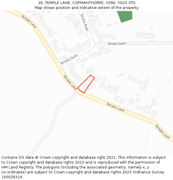 39, TEMPLE LANE, COPMANTHORPE, YORK, YO23 3TD: Location map and indicative extent of plot