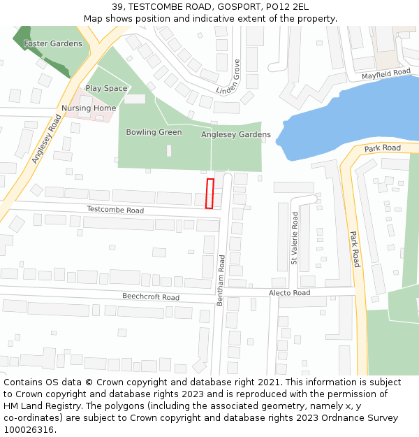 39, TESTCOMBE ROAD, GOSPORT, PO12 2EL: Location map and indicative extent of plot