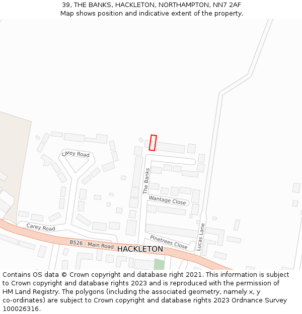 39, THE BANKS, HACKLETON, NORTHAMPTON, NN7 2AF: Location map and indicative extent of plot