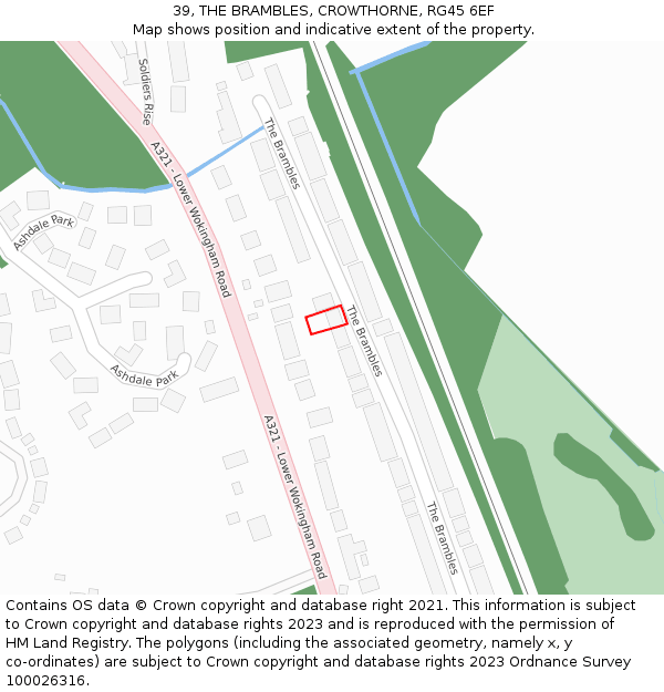 39, THE BRAMBLES, CROWTHORNE, RG45 6EF: Location map and indicative extent of plot