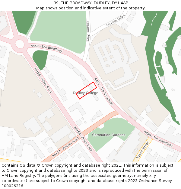 39, THE BROADWAY, DUDLEY, DY1 4AP: Location map and indicative extent of plot