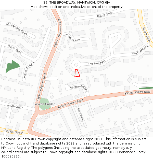 39, THE BROADWAY, NANTWICH, CW5 6JH: Location map and indicative extent of plot