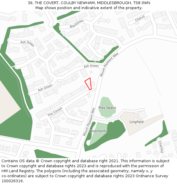 39, THE COVERT, COULBY NEWHAM, MIDDLESBROUGH, TS8 0WN: Location map and indicative extent of plot