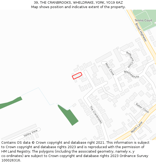 39, THE CRANBROOKS, WHELDRAKE, YORK, YO19 6AZ: Location map and indicative extent of plot