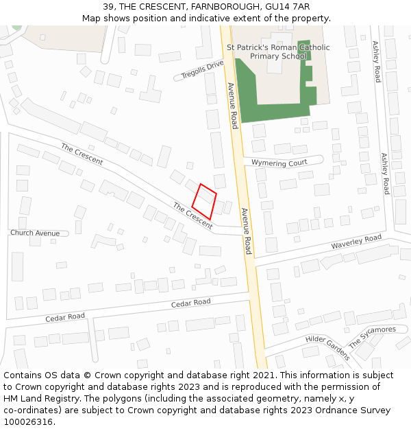 39, THE CRESCENT, FARNBOROUGH, GU14 7AR: Location map and indicative extent of plot