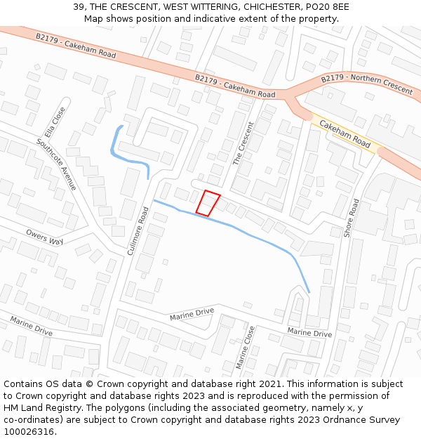 39, THE CRESCENT, WEST WITTERING, CHICHESTER, PO20 8EE: Location map and indicative extent of plot