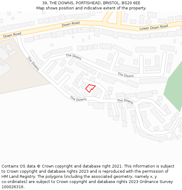 39, THE DOWNS, PORTISHEAD, BRISTOL, BS20 6EE: Location map and indicative extent of plot