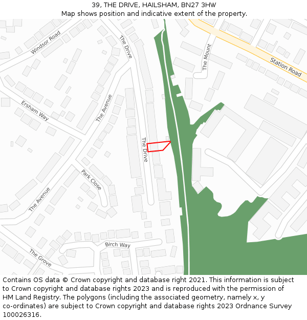 39, THE DRIVE, HAILSHAM, BN27 3HW: Location map and indicative extent of plot