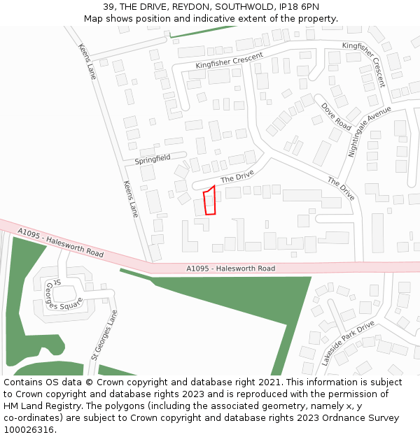 39, THE DRIVE, REYDON, SOUTHWOLD, IP18 6PN: Location map and indicative extent of plot