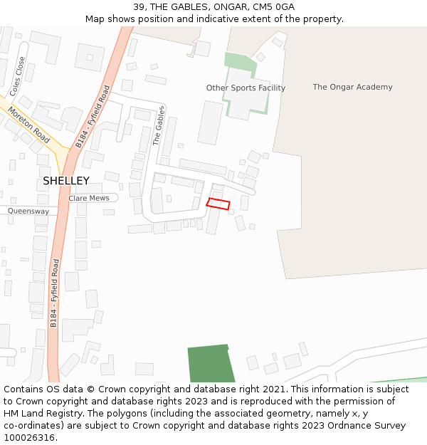 39, THE GABLES, ONGAR, CM5 0GA: Location map and indicative extent of plot