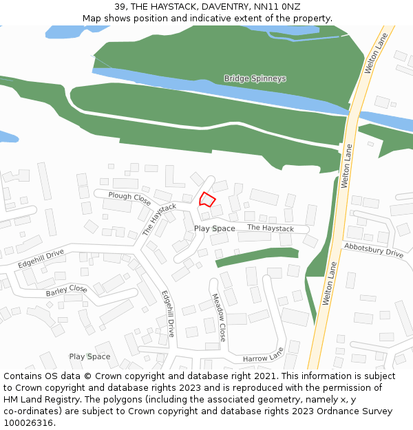 39, THE HAYSTACK, DAVENTRY, NN11 0NZ: Location map and indicative extent of plot