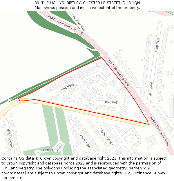 39, THE HOLLYS, BIRTLEY, CHESTER LE STREET, DH3 1QN: Location map and indicative extent of plot